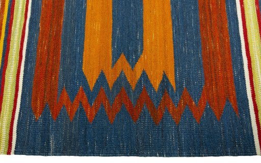 Close-up detail of New Kilim Sofre rug from Turkey showing Wool weave