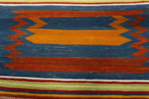 Full view of New Kilim Sofre rug from Turkey, 111 × 103 cm in Multi Color tones