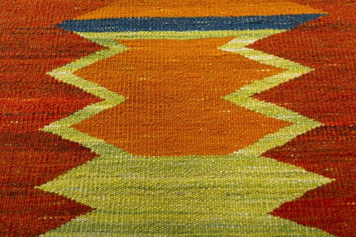 Backside of handmade New Kilim Sofre rug showing knot structure and weave density