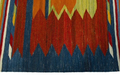 Close-up detail of New Kilim Sofre rug from Turkey showing Wool weave