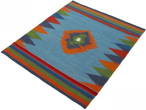 Corner detail of New Kilim Sofre rug showing border pattern and Wool pile