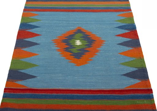 Close-up detail of New Kilim Sofre rug from Turkey showing Wool weave