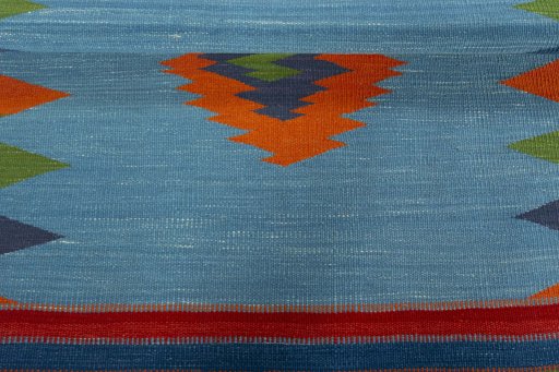 Full view of New Kilim Sofre rug from Turkey, 116 × 101 cm in Multi Color tones