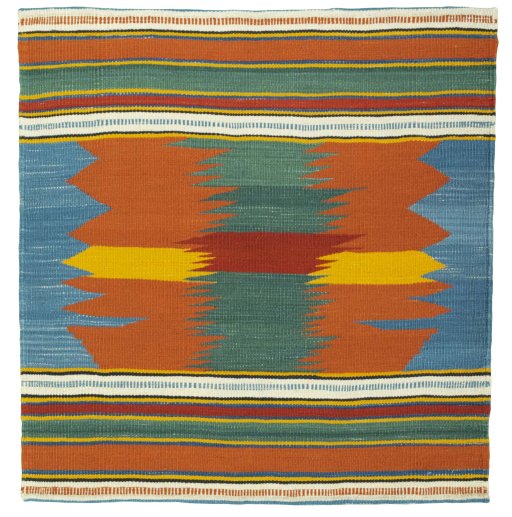 Full view of New Kilim Sofre rug from Turkey, 100 × 96 cm in Multi Color tones