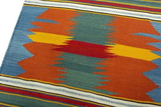 Surface texture of New Kilim Sofre rug with natural Wool and intricate pattern