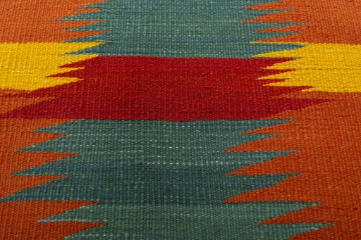 Backside of handmade New Kilim Sofre rug showing knot structure and weave density