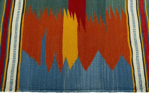 Close-up detail of New Kilim Sofre rug from Turkey showing Wool weave