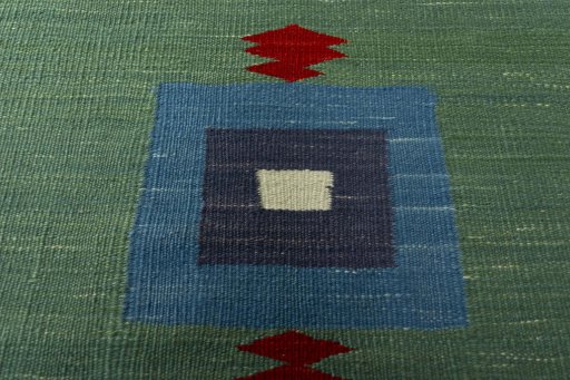 Backside of handmade New Kilim Sofre rug showing knot structure and weave density