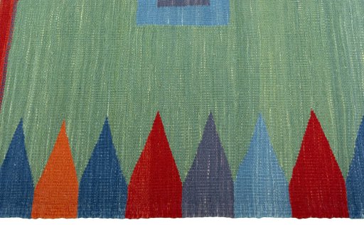 Close-up detail of New Kilim Sofre rug from Turkey showing Wool weave