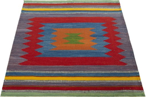 Close-up detail of New Kilim Sofre rug from Turkey showing Wool weave