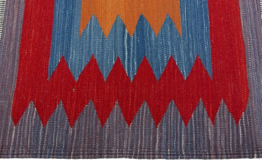 Close-up detail of New Kilim Sofre rug from Turkey showing Wool weave