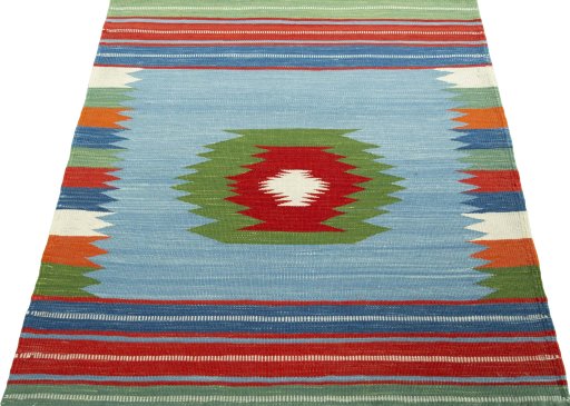 Close-up detail of New Kilim Sofre rug from Turkey showing Wool weave