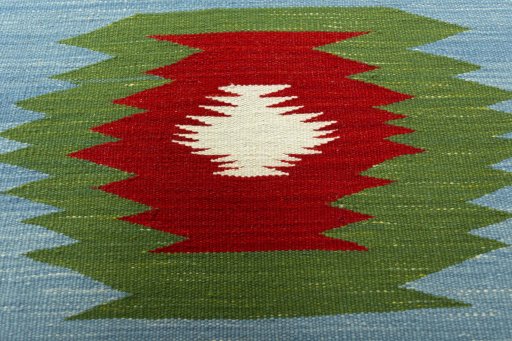 Backside of handmade New Kilim Sofre rug showing knot structure and weave density