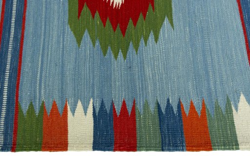 Close-up detail of New Kilim Sofre rug from Turkey showing Wool weave