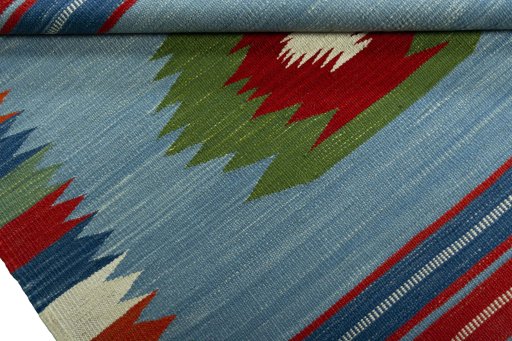 Full view of New Kilim Sofre rug from Turkey, 116 × 102 cm in Multi Color tones
