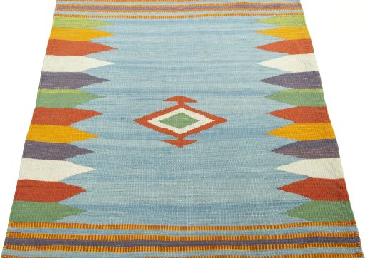 Close-up detail of New Kilim Sofre rug from Turkey showing Wool weave