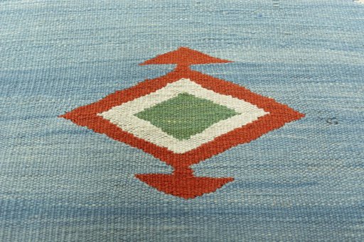 Backside of handmade New Kilim Sofre rug showing knot structure and weave density
