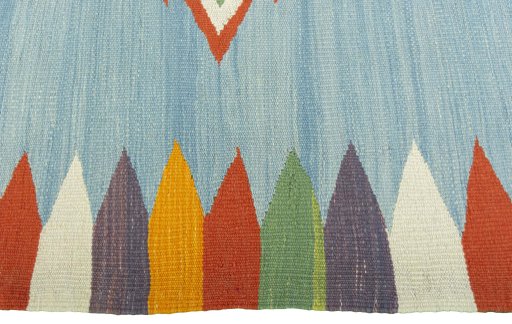 Close-up detail of New Kilim Sofre rug from Turkey showing Wool weave