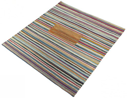 Corner detail of New Kilim Sofre rug showing border pattern and Wool pile