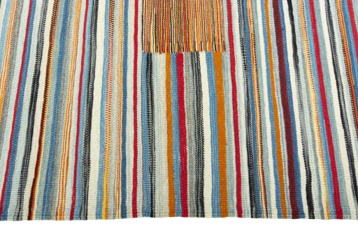 Close-up detail of New Kilim Sofre rug from Turkey showing Wool weave