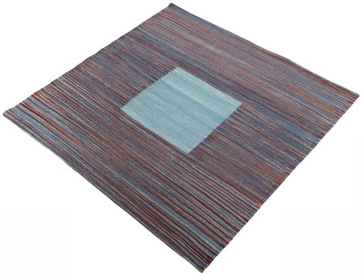 Corner detail of New Kilim Sofre rug showing border pattern and Wool pile