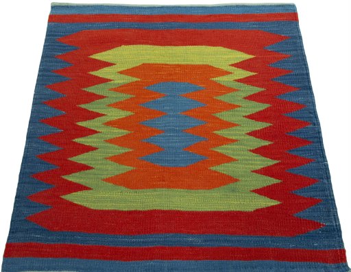 Close-up detail of New Kilim Sofre rug from Turkey showing Wool weave