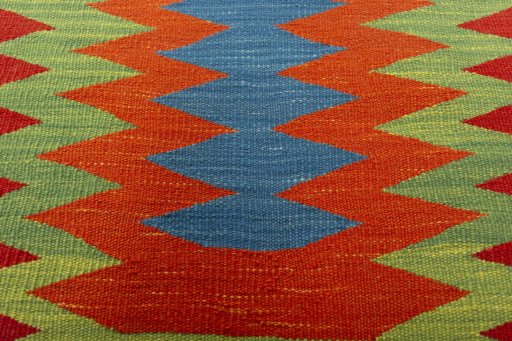 Backside of handmade New Kilim Sofre rug showing knot structure and weave density