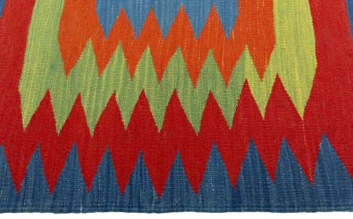 Close-up detail of New Kilim Sofre rug from Turkey showing Wool weave