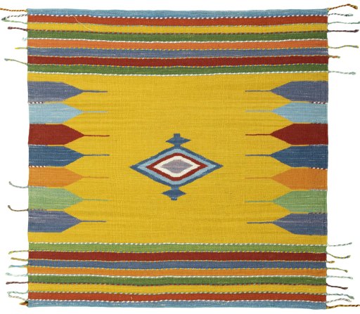 Full view of New Kilim Sofre rug from Turkey, 100 × 100 cm in Multi Color tones