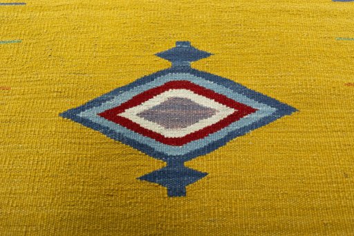 Backside of handmade New Kilim Sofre rug showing knot structure and weave density