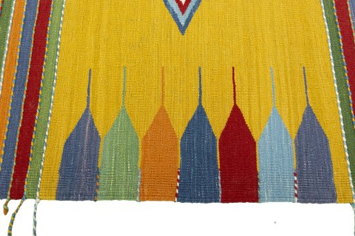 Close-up detail of New Kilim Sofre rug from Turkey showing Wool weave