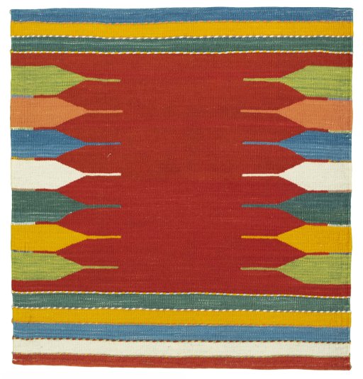 Full view of New Kilim Sofre rug from Turkey, 93 × 88 cm in Multi Color tones