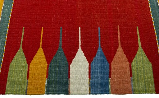 Close-up detail of New Kilim Sofre rug from Turkey showing Wool weave