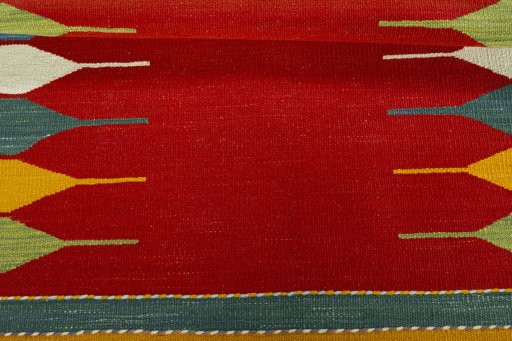 Full view of New Kilim Sofre rug from Turkey, 93 × 88 cm in Multi Color tones