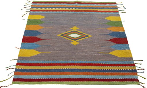 Close-up detail of New Kilim Sofre rug from Turkey showing Wool weave