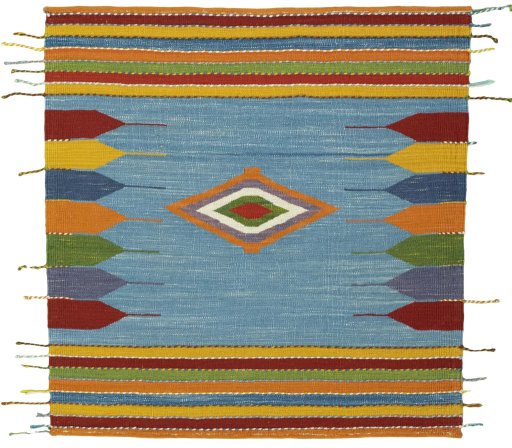 Full view of New Kilim Sofre rug from Turkey, 102 × 100 cm in Multi Color tones
