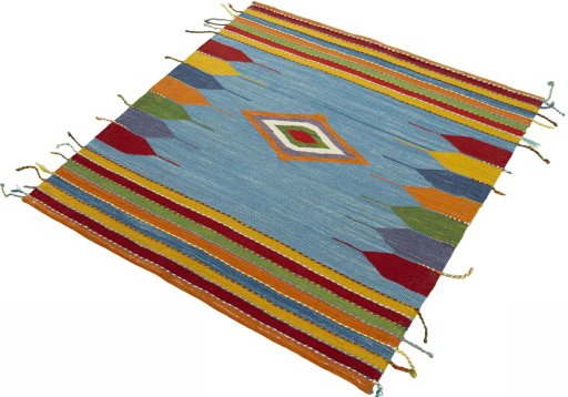 Corner detail of New Kilim Sofre rug showing border pattern and Wool pile