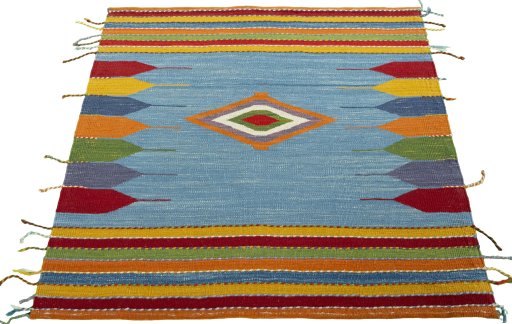 Close-up detail of New Kilim Sofre rug from Turkey showing Wool weave