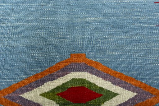 Backside of handmade New Kilim Sofre rug showing knot structure and weave density