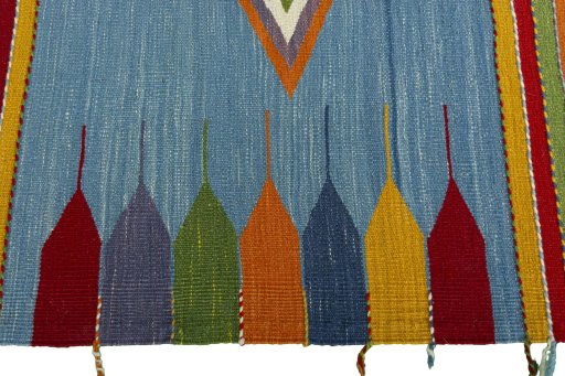 Close-up detail of New Kilim Sofre rug from Turkey showing Wool weave
