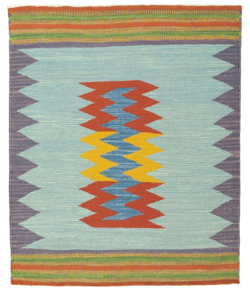Full view of New Kilim Sofre rug from Turkey, 113 × 93 cm in Multi Color tones