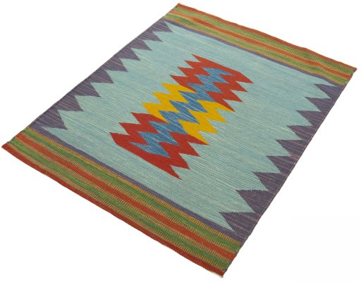 Corner detail of New Kilim Sofre rug showing border pattern and Wool pile