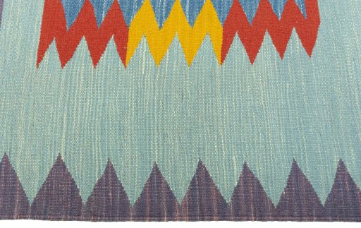 Close-up detail of New Kilim Sofre rug from Turkey showing Wool weave
