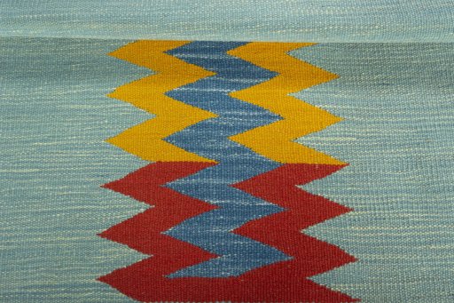 Full view of New Kilim Sofre rug from Turkey, 113 × 93 cm in Multi Color tones