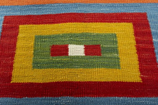 Backside of handmade New Kilim Sofre rug showing knot structure and weave density