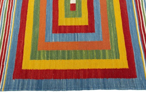 Close-up detail of New Kilim Sofre rug from Turkey showing Wool weave