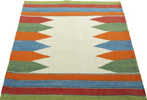 Close-up detail of New Kilim Sofre rug from Turkey showing Wool weave
