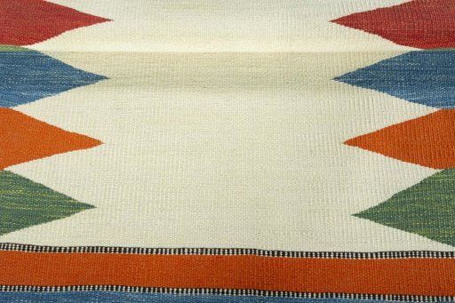 Full view of New Kilim Sofre rug from Turkey, 107 × 100 cm in Multi Color tones