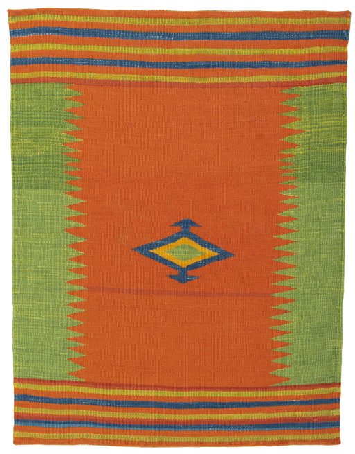 Full view of New Kilim Sofre rug from Turkey, 117 × 89 cm in Multi Color tones