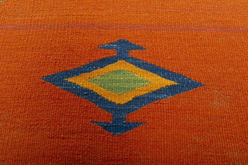 Backside of handmade New Kilim Sofre rug showing knot structure and weave density